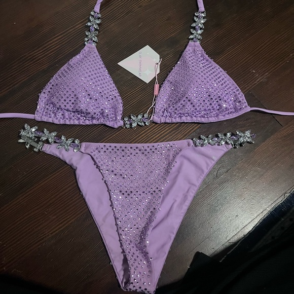 Lavender Rhinestone Bikini Set - Picture 2 of 5